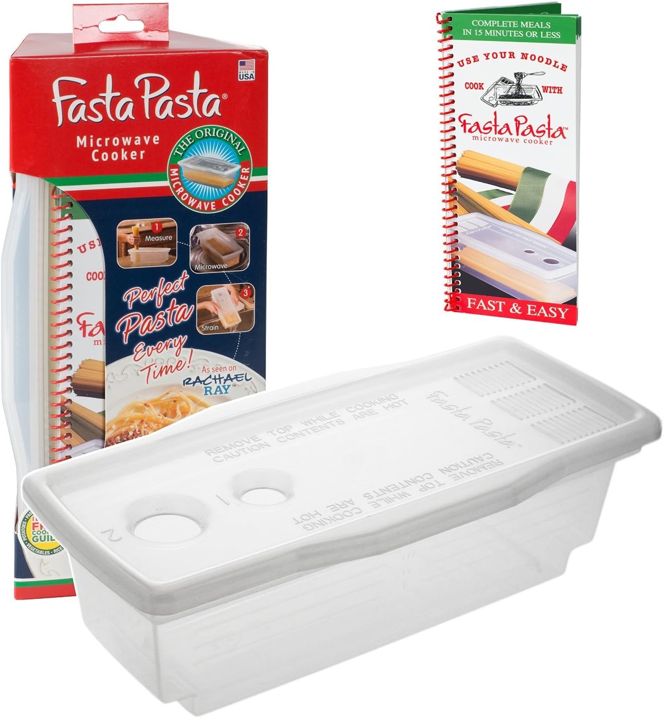 Fasta Pasta Microwave Pasta Cooker (Clear) + Spiral Cookbook